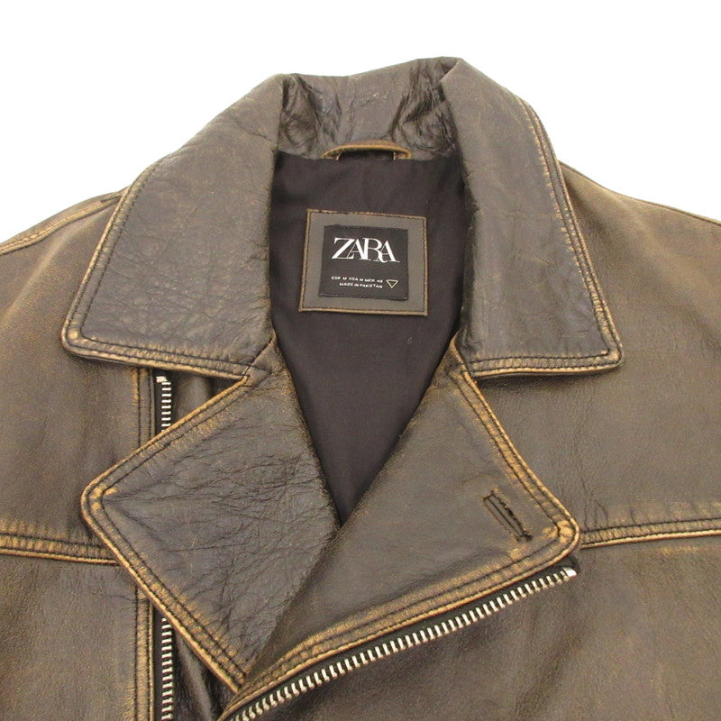【中古】ZARA | ザラ ヴィンテージ加工レザーダブルライダース レザー 5388/301/700 ブラウン サイズ:M