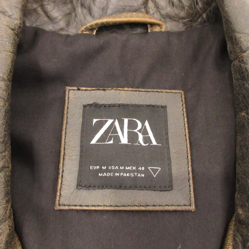 【中古】ZARA | ザラ ヴィンテージ加工レザーダブルライダース レザー 5388/301/700 ブラウン サイズ:M