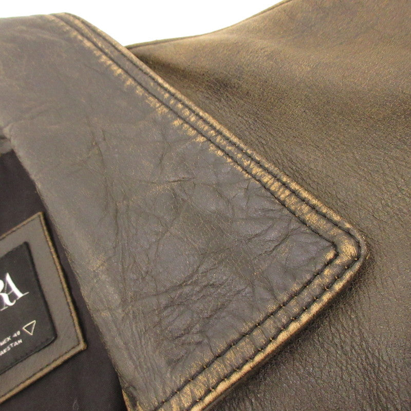 【中古】ZARA | ザラ ヴィンテージ加工レザーダブルライダース レザー 5388/301/700 ブラウン サイズ:M