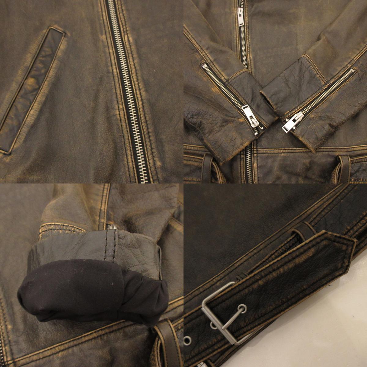 【中古】ZARA | ザラ ヴィンテージ加工レザーダブルライダース レザー 5388/301/700 ブラウン サイズ:M