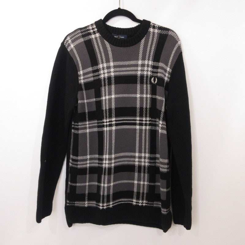 【中古】FRED PERRY | フレッドペリー TARTAN PANEL SWEATER セーター K4569/102 ブラック サイズ:S