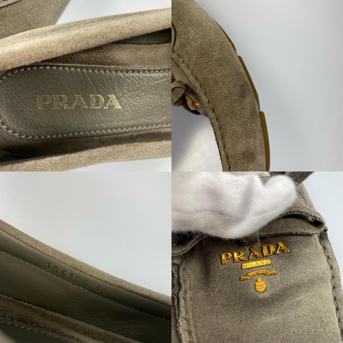 【中古】PRADA | プラダ リボン付スエードドライビングローファー ローファー 1D530B サイズ:36 グレー