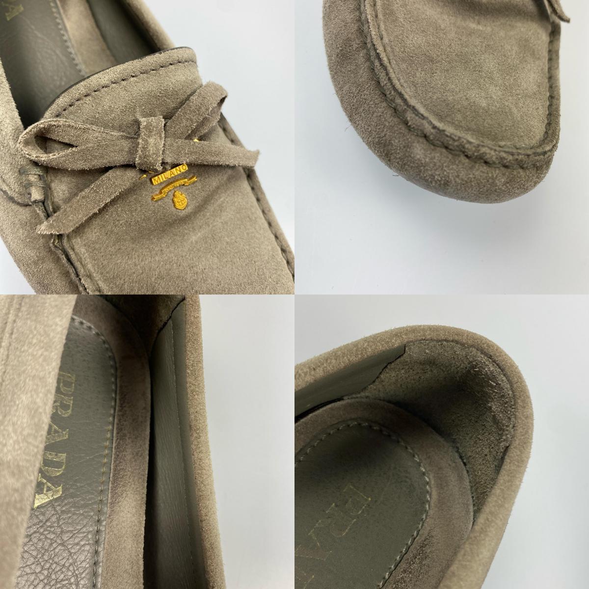 【中古】PRADA | プラダ リボン付スエードドライビングローファー ローファー 1D530B サイズ:36 グレー