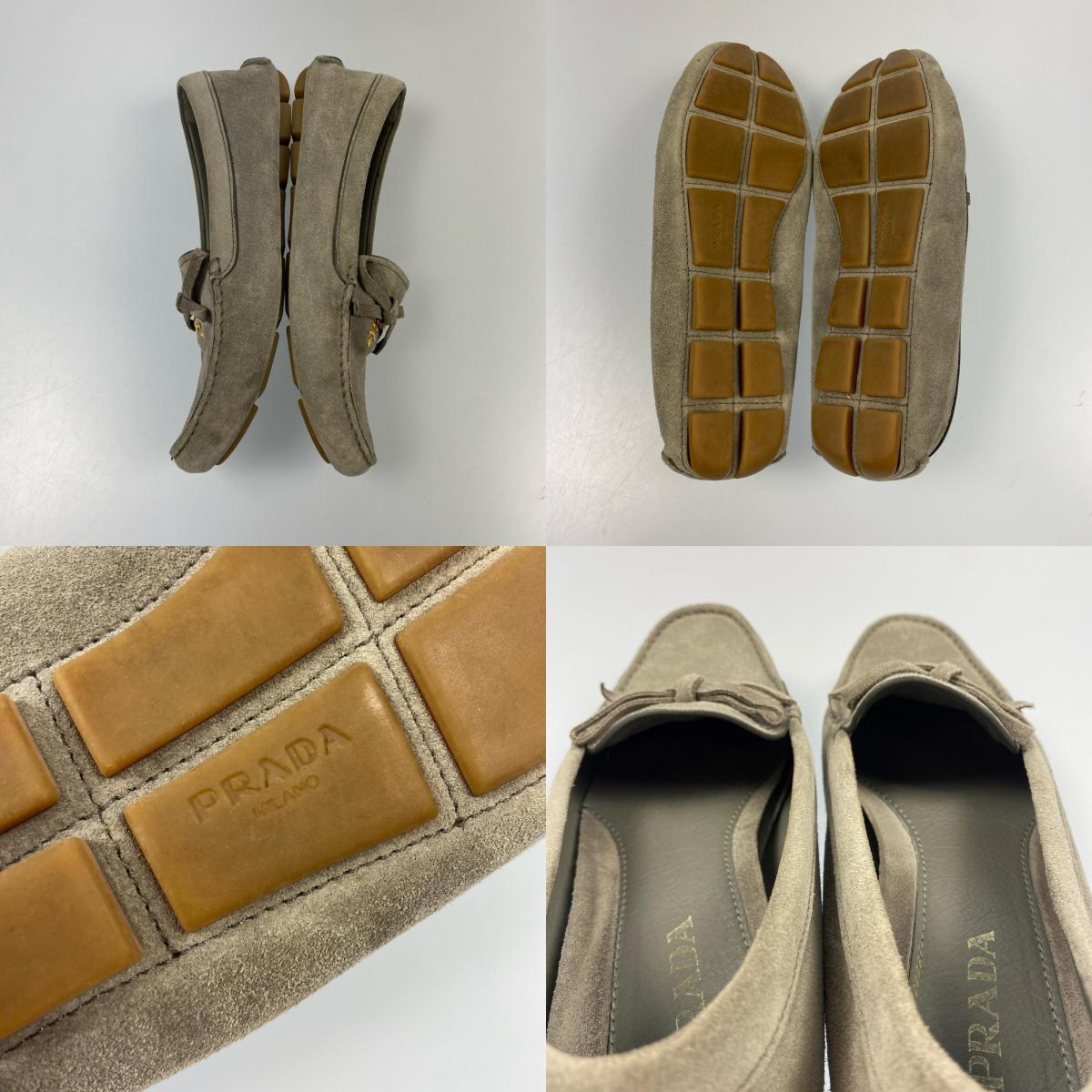 【中古】PRADA | プラダ リボン付スエードドライビングローファー ローファー 1D530B サイズ:36 グレー