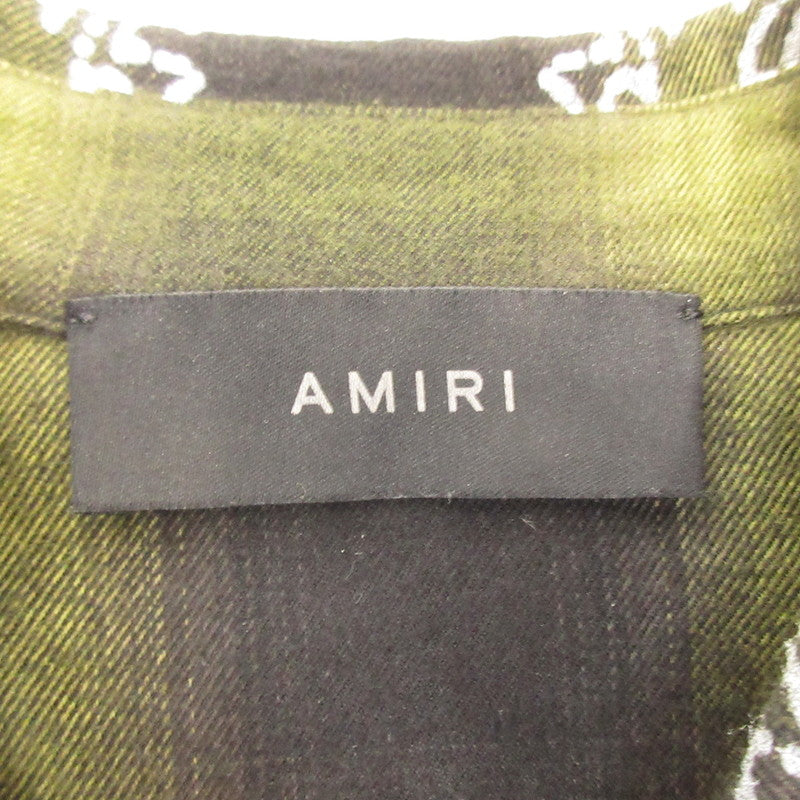 【中古】AMIRI | アミリ BLEACH BANDANA SHADOW PLAID 長袖シャツ SR3DL0007SMRDDJ1 国内正規品 グリーン サイズ:48