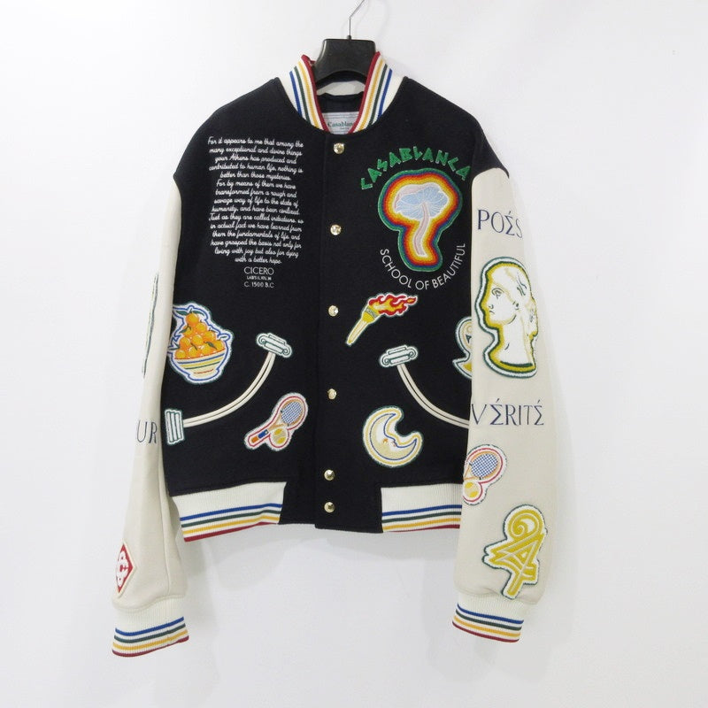 【中古】CASABLANCA | カサブランカ Chenille Embroidered Patchwork Bomber Jacket スタジャン MF24-0T-131-0 - サイズ:M