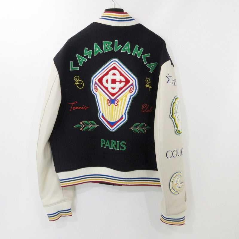 【中古】CASABLANCA | カサブランカ Chenille Embroidered Patchwork Bomber Jacket スタジャン MF24-0T-131-0 - サイズ:M