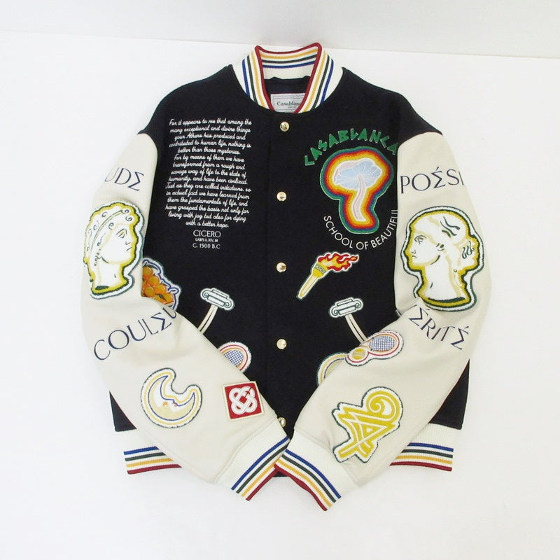 【中古】CASABLANCA | カサブランカ Chenille Embroidered Patchwork Bomber Jacket スタジャン MF24-0T-131-0 - サイズ:M