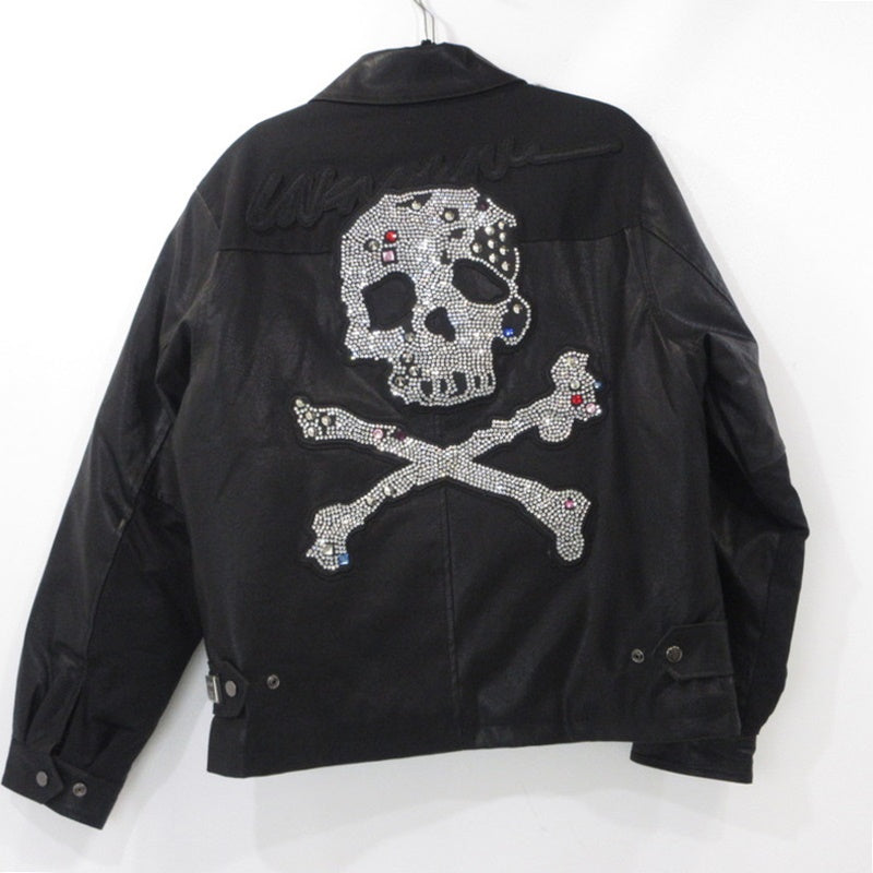 【中古】UNKNOWN LONDON | アンノウンロンドン JEWEL SKELETON LEATHER JACKET レザー ブラック サイズ:M