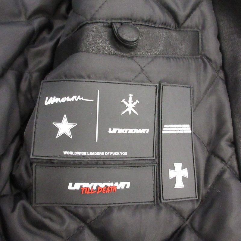 【中古】UNKNOWN LONDON | アンノウンロンドン JEWEL SKELETON LEATHER JACKET レザー ブラック サイズ:M