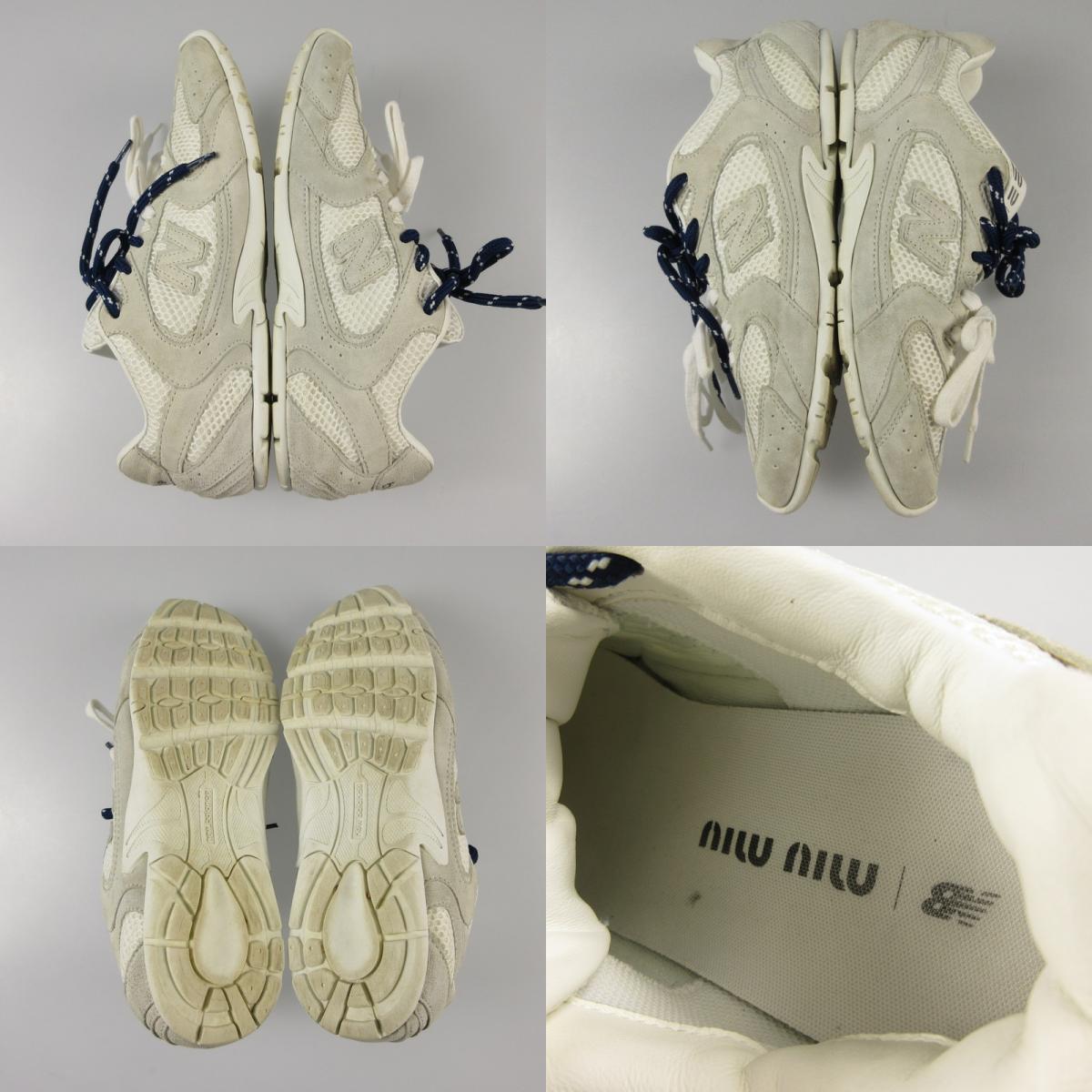 【中古】Miu Miu | ミュウ ミュウ スエード×メッシュ スニーカー 530SL 2024S/S サイズ:24.5cm ×NEW BALANCE グレー