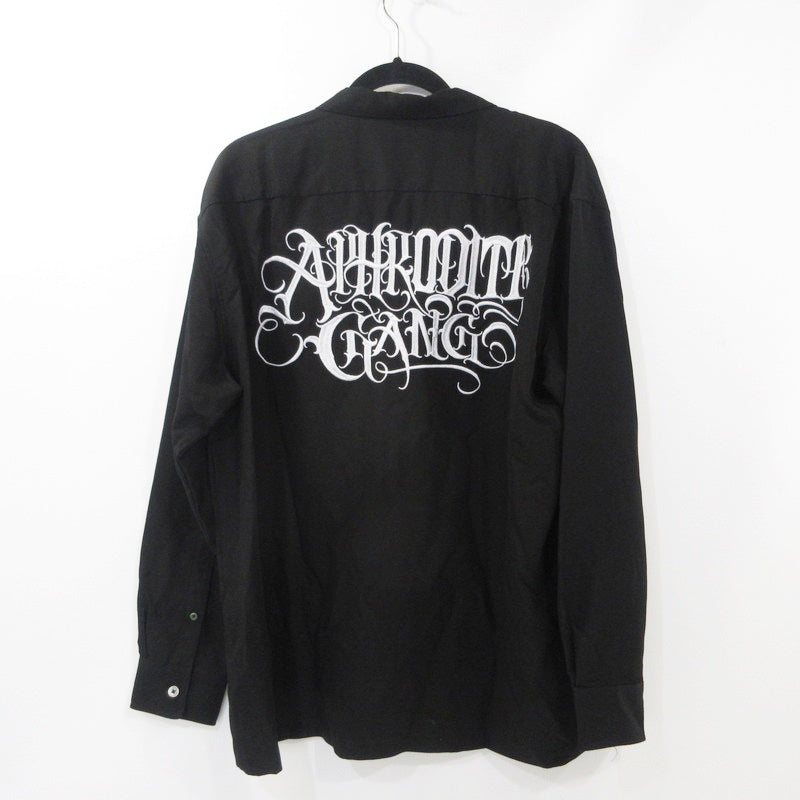 【中古】APHRODITE GANG | アプロディーテギャングアフロディーテギャング LOGO L/S OPEN COLLAR SHIRT 半袖シャツ ブラック サイズ:L