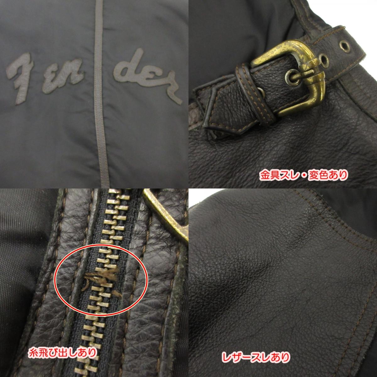 【中古】Fender | フェンダー 襟ボアレザー切り替え ナイロンジャケット ブラック サイズ:M