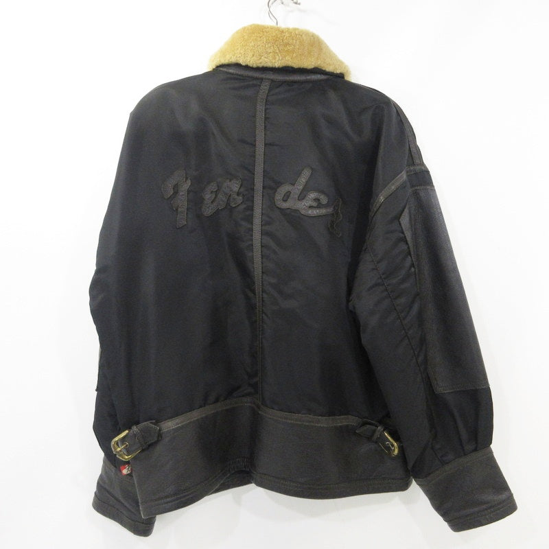 【中古】Fender | フェンダー 襟ボアレザー切り替え ナイロンジャケット ブラック サイズ:M