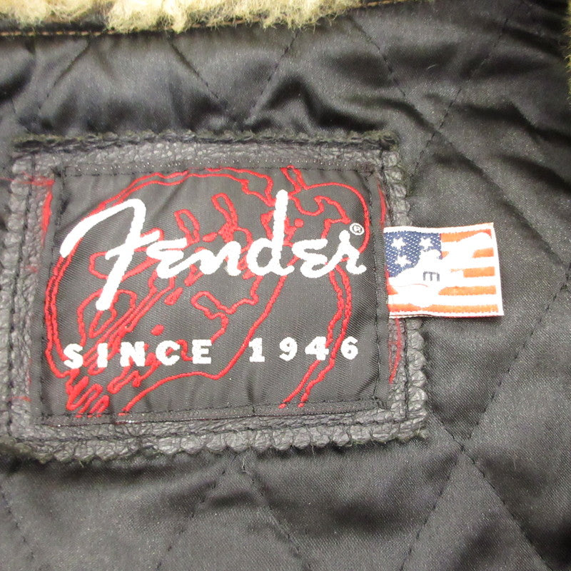 【中古】Fender | フェンダー 襟ボアレザー切り替え ナイロンジャケット ブラック サイズ:M