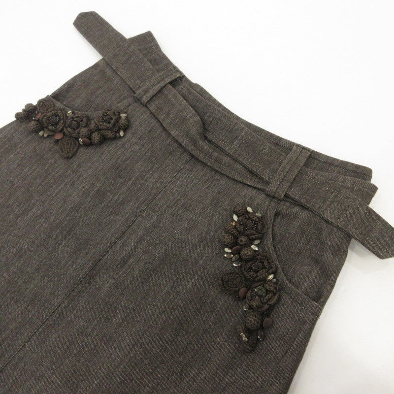 【中古】MAX MARA | マックスマーラ 花装飾付デニムスカート スカート 株式会社OTS ブラウン サイズ:38