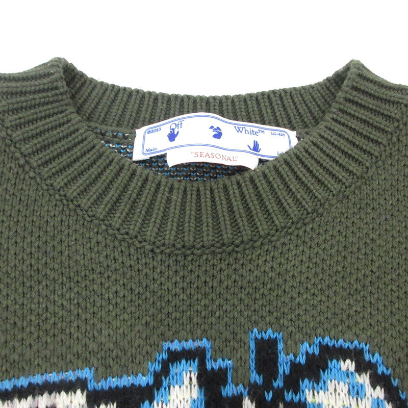 【中古】OFF-WHITE | オフホワイト セーター OMHE136F22KNI001 並行品 オリーブ サイズ:M