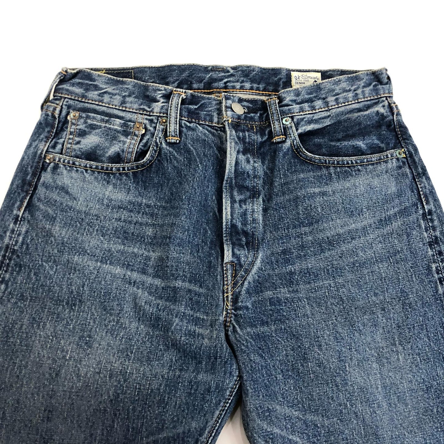 【中古】orSlow | オアスロウ 105 STANDARD SELVEDGE DENIM 2YEAR WASH デニムパンツ 01-1050-84 ブルー サイズ:S