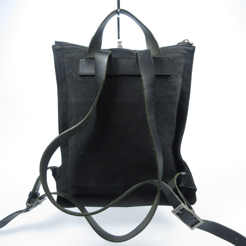 【中古】DIRK BIKKEMBERGS | ダークビッケンバーグ DBロゴジップ レザー×キャンバス リュック・デイパック ブラック