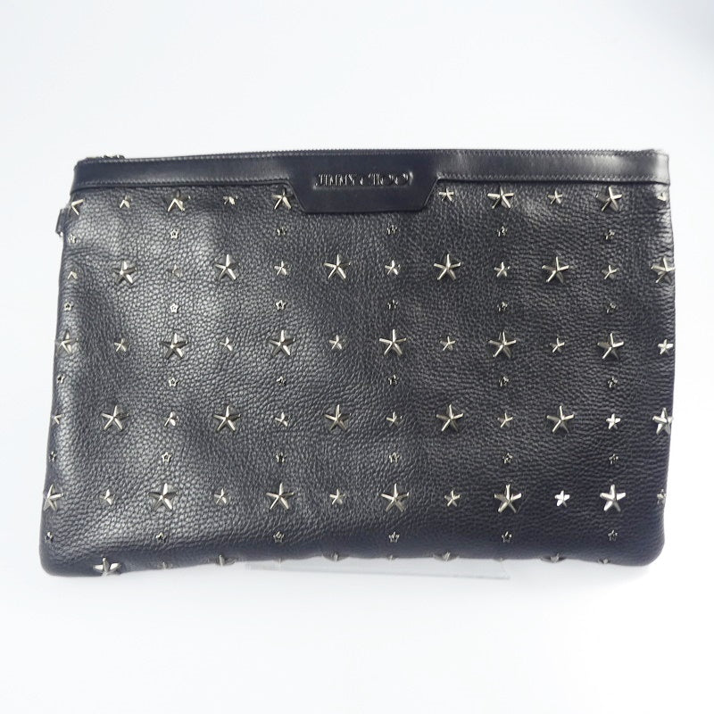 【中古】JIMMY CHOO | ジミーチュウ GRAINY CALF W DEREK GRY 152 CRYSTAL STARS クラッチバッグ J000046390001 ブラック