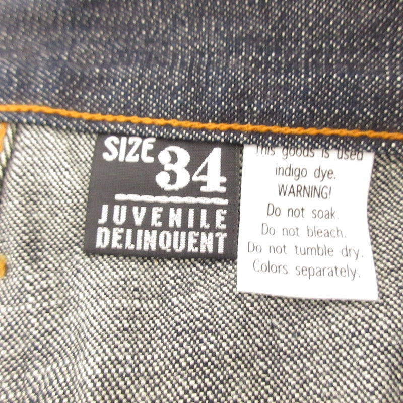 【中古】 和柄家紋 デニムパンツ ネイビー サイズ:34