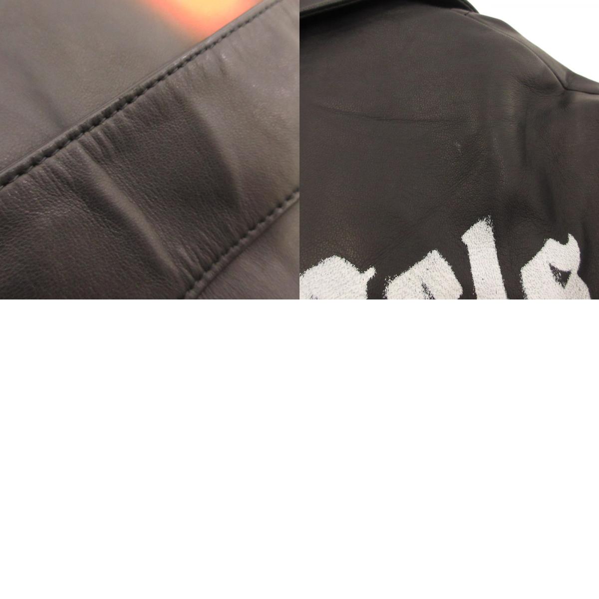 【中古】Palm Angels | パームエンジェルス LEATHER BURNING BIKER JACKET WITH FLAMES MOTIF レザー PMJG007F22LEA0011001 国内正規品 ブラック サイズ:M