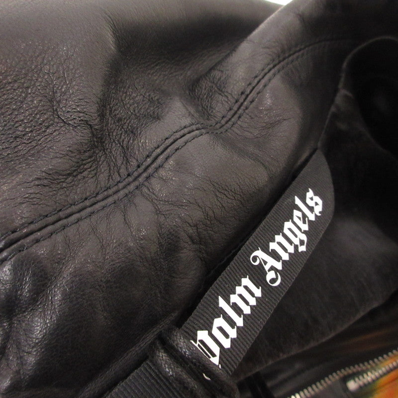 【中古】Palm Angels | パームエンジェルス LEATHER BURNING BIKER JACKET WITH FLAMES MOTIF レザー PMJG007F22LEA0011001 国内正規品 ブラック サイズ:M