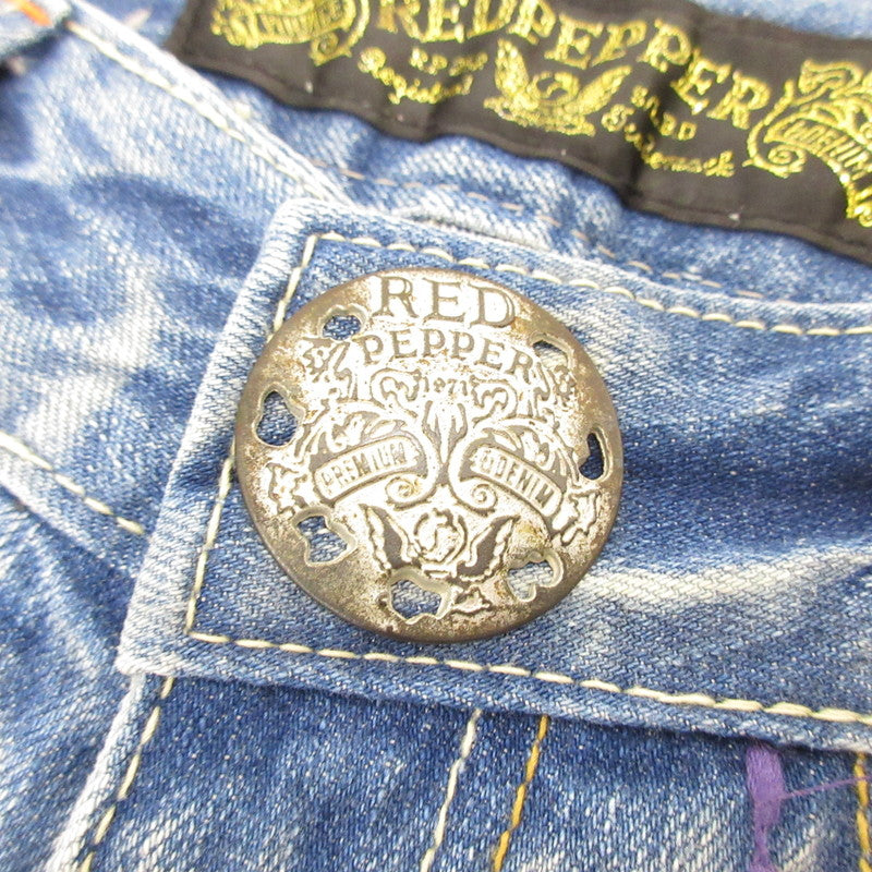 【中古】RED PEPPER | レッドペッパー 刺繍スタッズターコイズブーツカット デニムパンツ 5431/0 ブルー サイズ:26