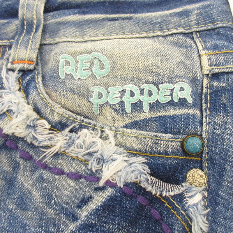 【中古】RED PEPPER | レッドペッパー 刺繍スタッズターコイズブーツカット デニムパンツ 5431/0 ブルー サイズ:26
