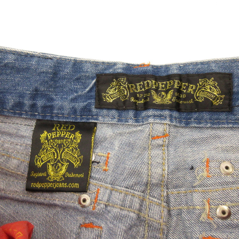 【中古】RED PEPPER | レッドペッパー 刺繍スタッズターコイズブーツカット デニムパンツ 5431/0 ブルー サイズ:26