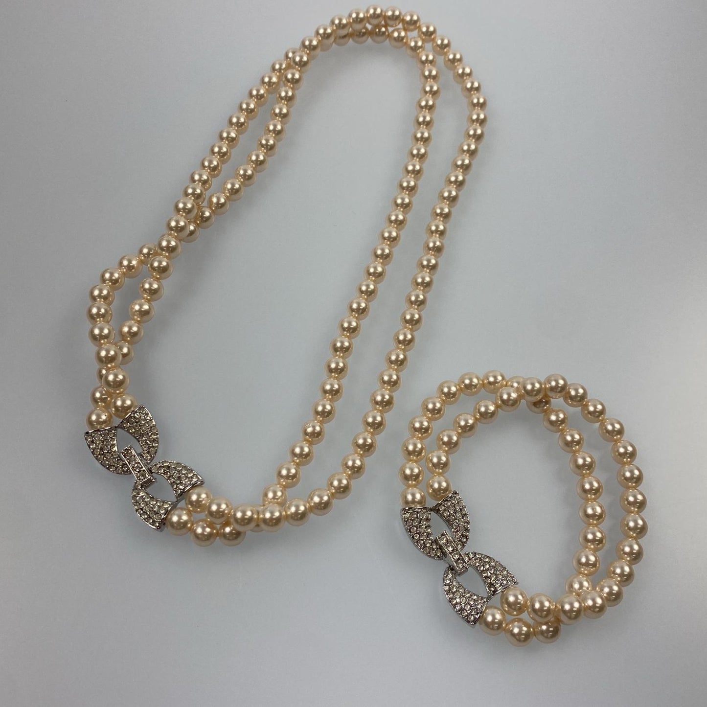 【中古】 リボン/2連パール ネックレス