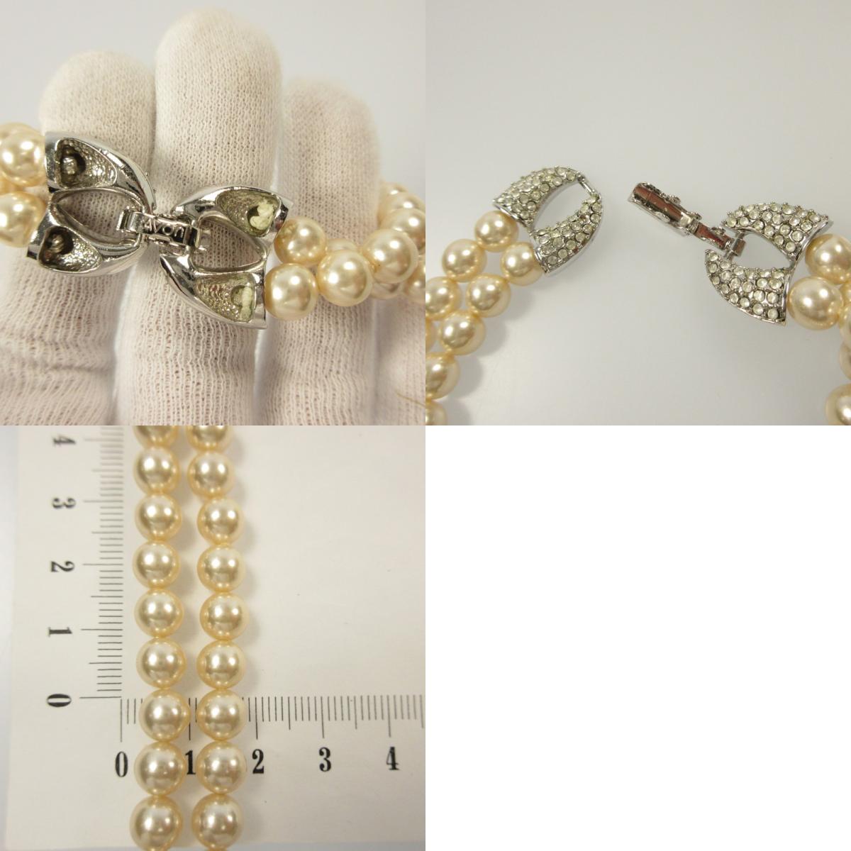 【中古】 リボン/2連パール ネックレス