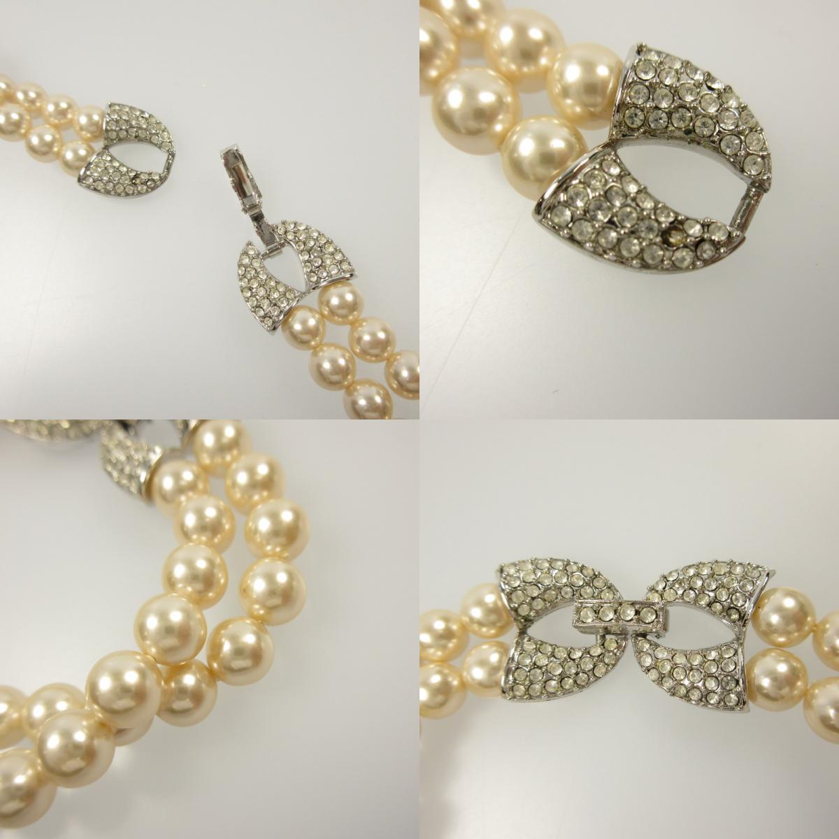 【中古】 リボン/2連パール ネックレス