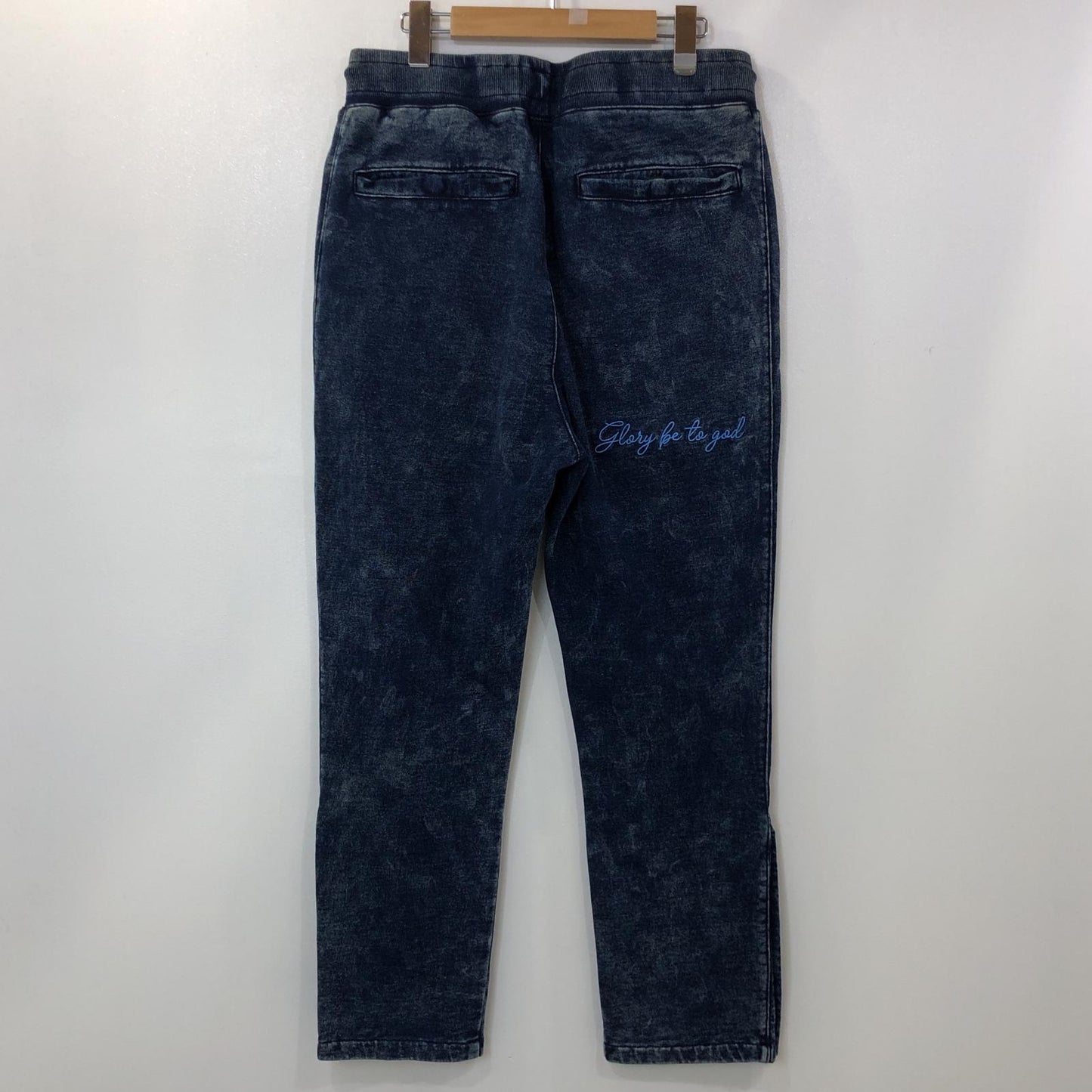 【中古】EXAMPLE | イグザンプル ARCH LOGO BLEACH DENIM SWEAT PANTS パンツ 2021S/S ネイビー サイズ:L