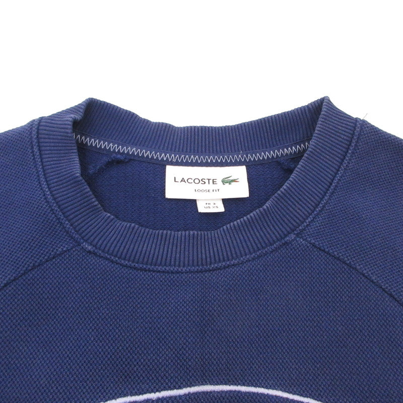 【中古】LACOSTE | ラコステ 鹿の子地スウェットロゴ刺しゅうクルーネック スウェット SH0452 ネイビー サイズ:XS
