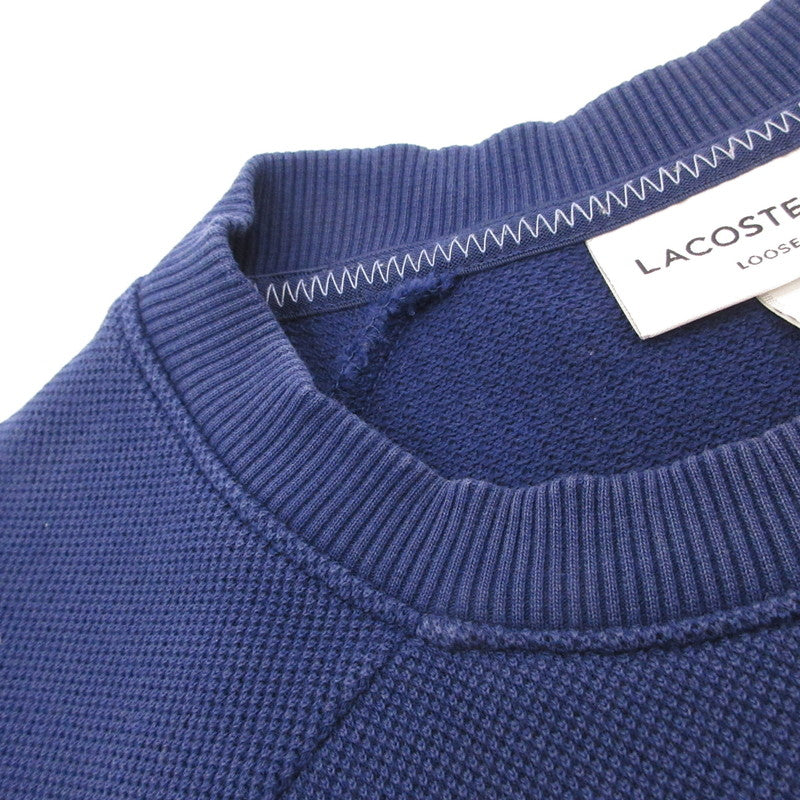 【中古】LACOSTE | ラコステ 鹿の子地スウェットロゴ刺しゅうクルーネック スウェット SH0452 ネイビー サイズ:XS