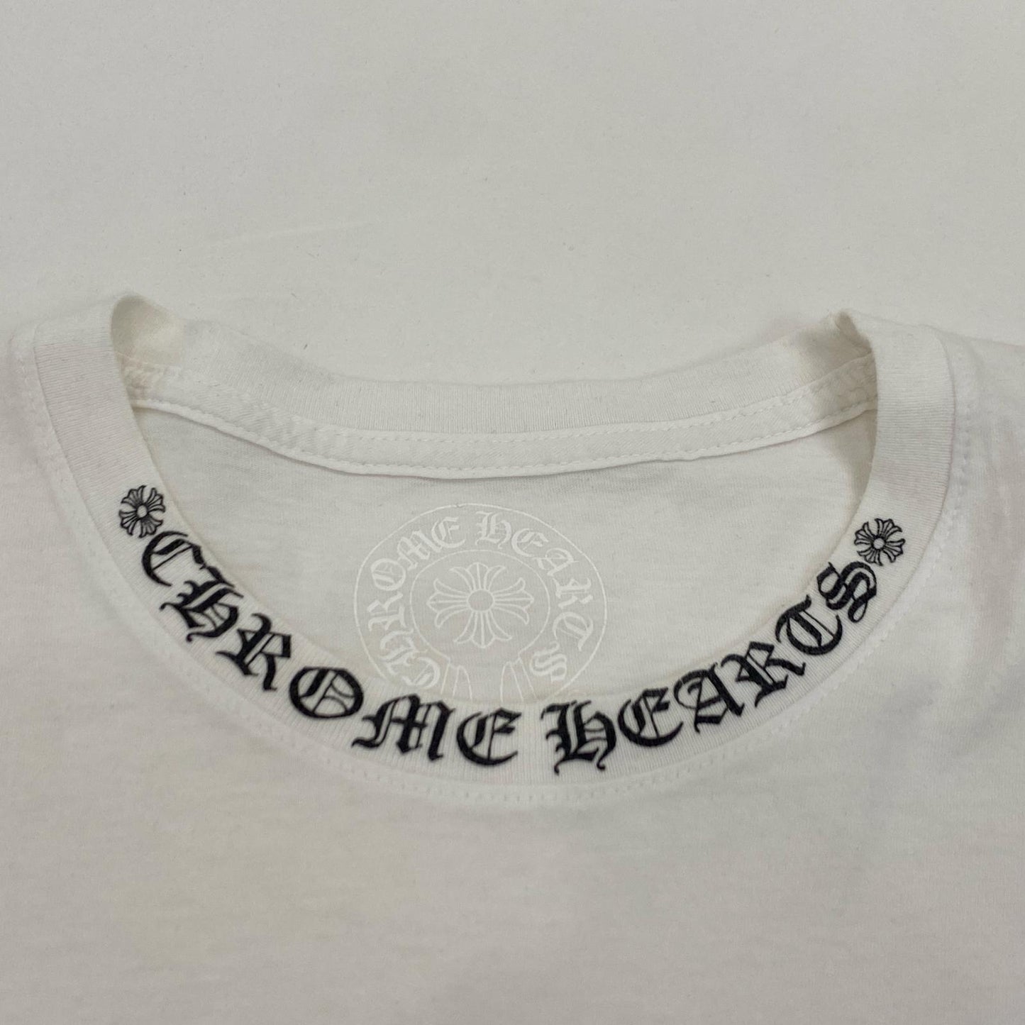 【中古】CHROME HEARTS | クロムハーツ NECK LOGO S/S TEE 半袖Tシャツ 2212-304-0010 国内正規品 ホワイト サイズ:L
