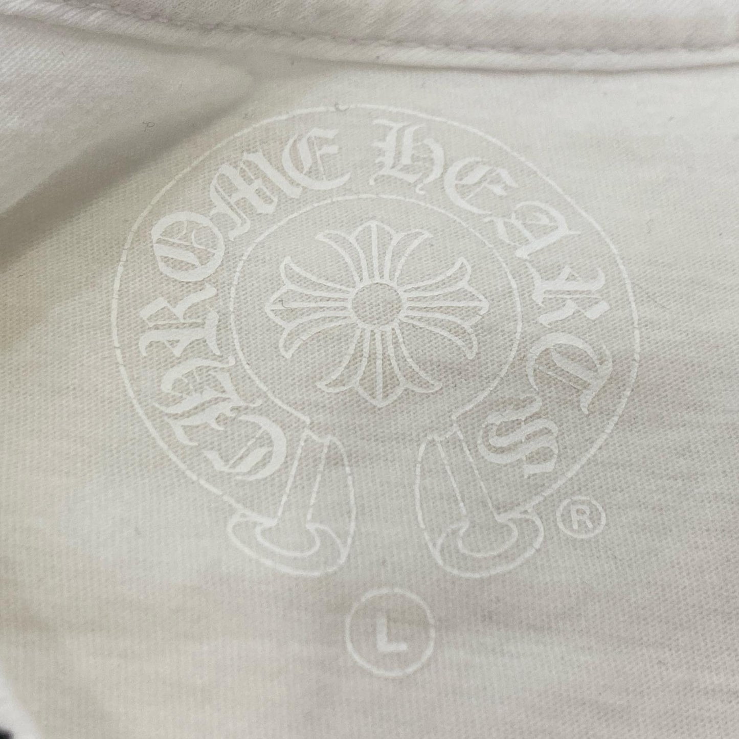 【中古】CHROME HEARTS | クロムハーツ NECK LOGO S/S TEE 半袖Tシャツ 2212-304-0010 国内正規品 ホワイト サイズ:L