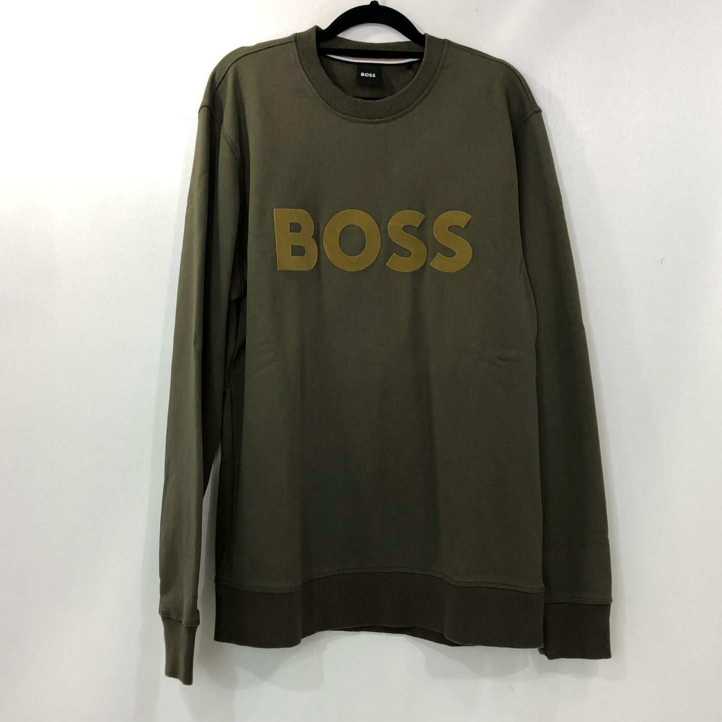 【中古】HUGO BOSS | ヒューゴボス フロックプリントロゴスウェット スウェット 50477309 2023S/S 国内正規品 オリーブ サイズ:L