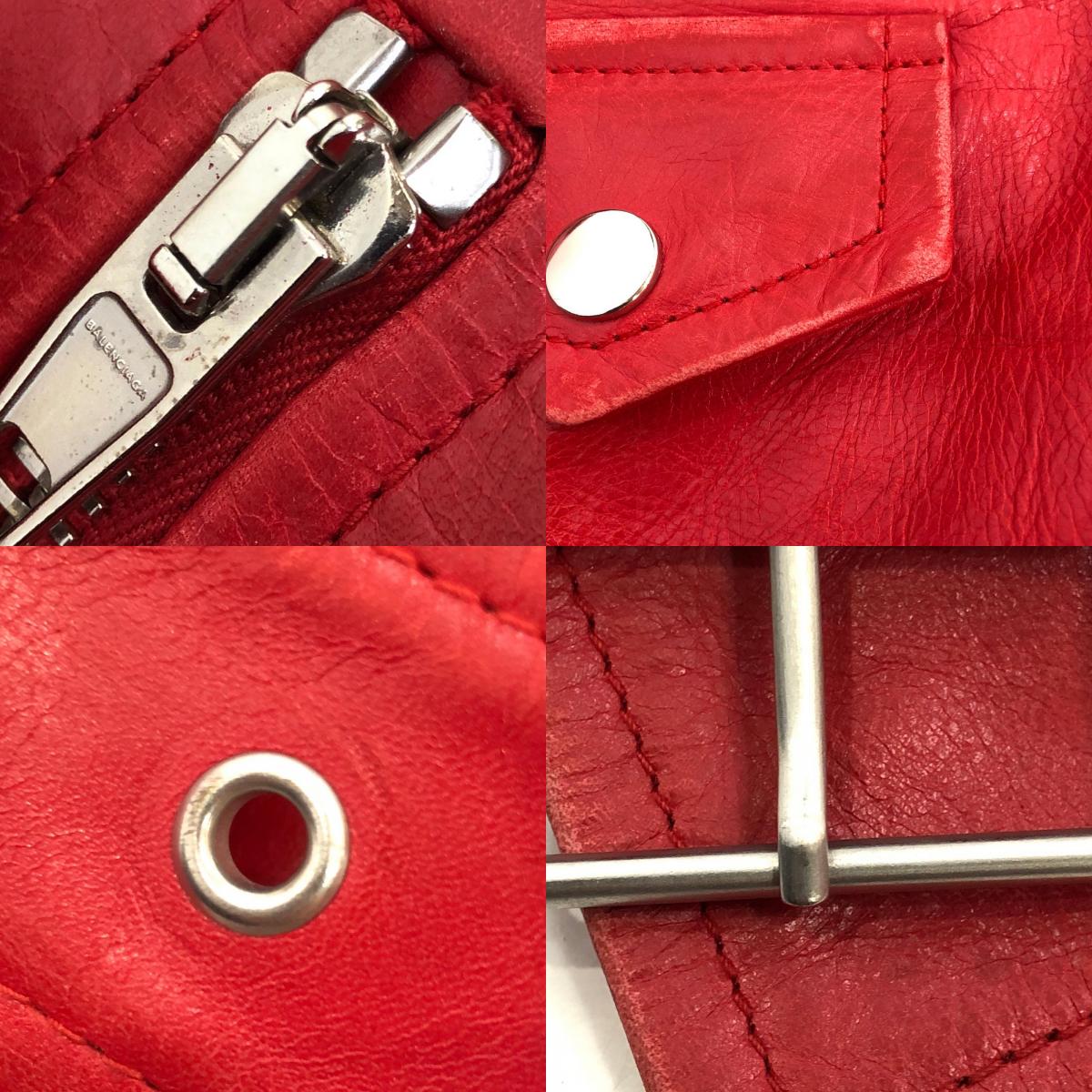 【中古】BALENCIAGA | バレンシアガ スウィングバイカーライダースジャケット レザー 457891 TSH09 2016A/W 国内正規品 レッド サイズ:34