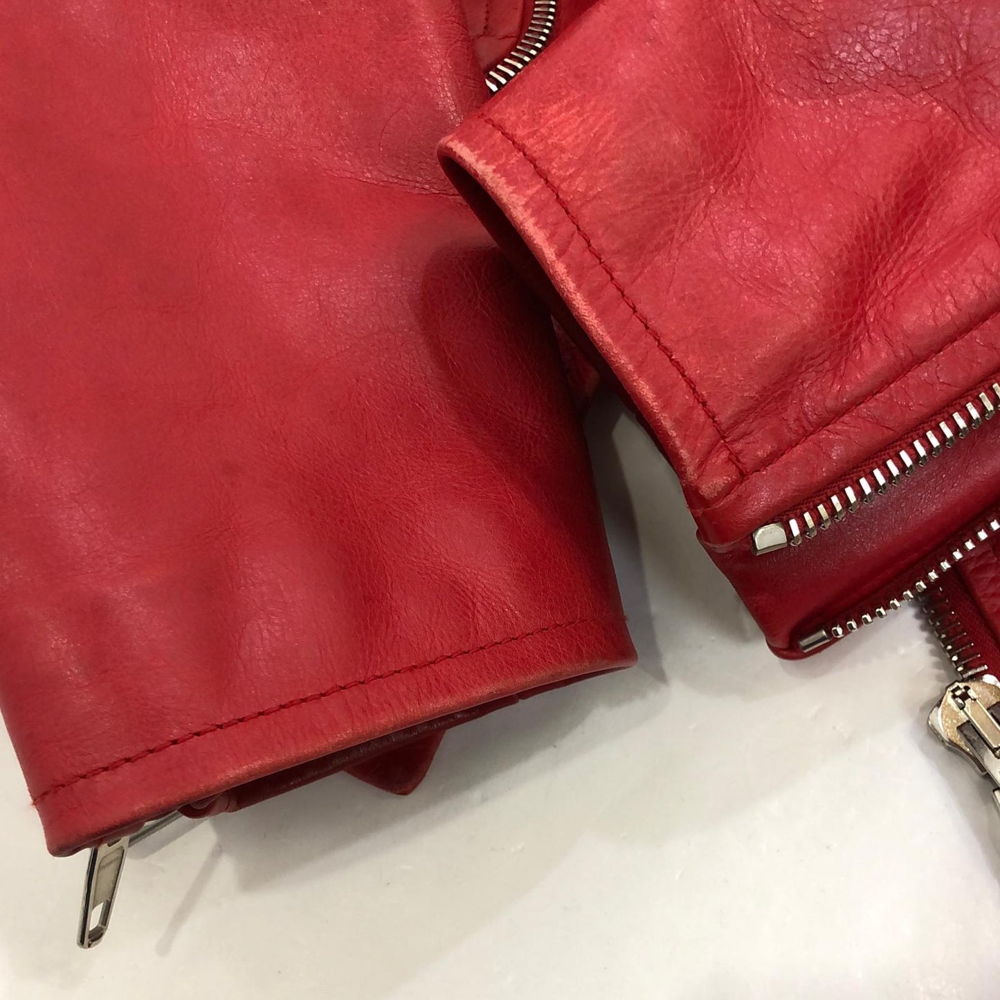 【中古】BALENCIAGA | バレンシアガ スウィングバイカーライダースジャケット レザー 457891 TSH09 2016A/W 国内正規品 レッド サイズ:34