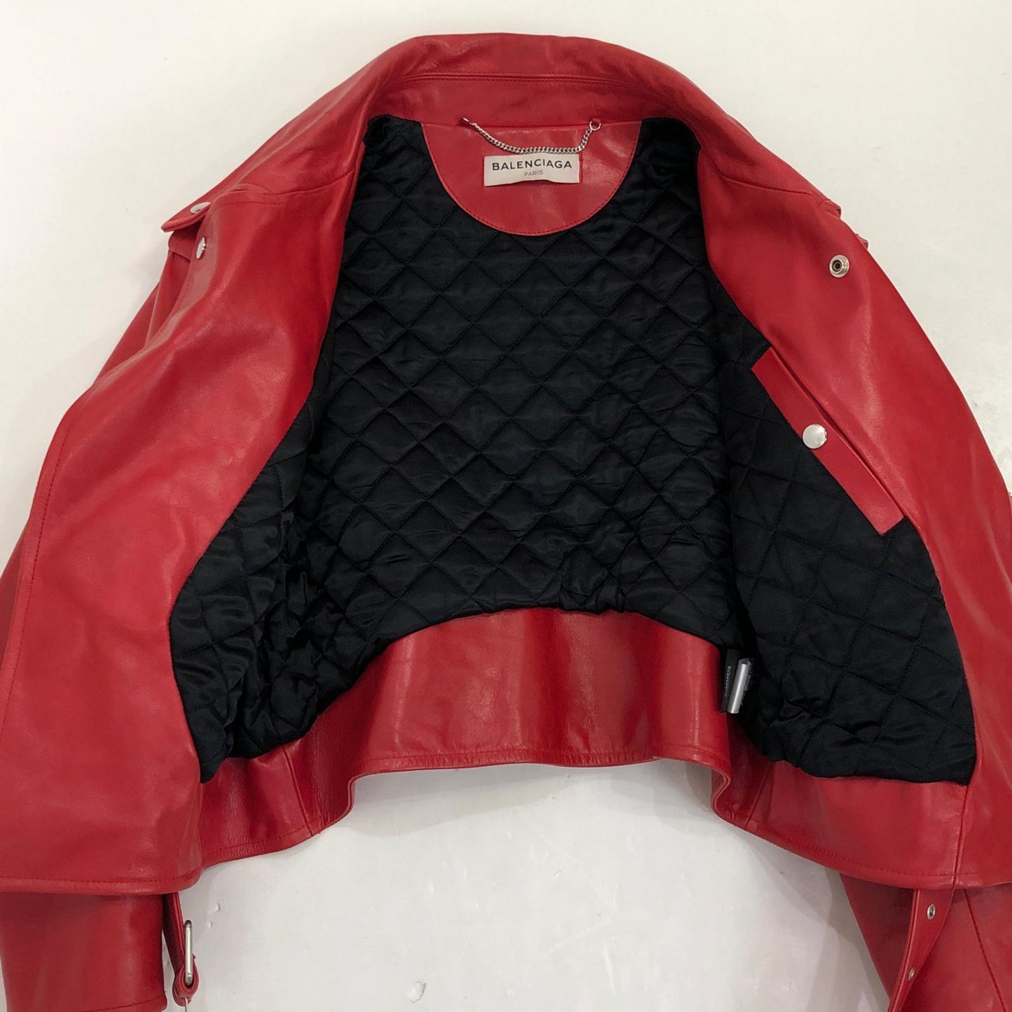 【中古】BALENCIAGA | バレンシアガ スウィングバイカーライダースジャケット レザー 457891 TSH09 2016A/W 国内正規品 レッド サイズ:34
