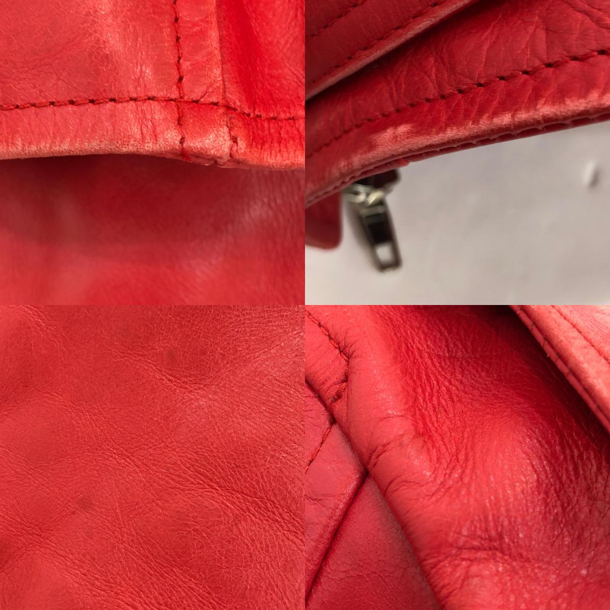 【中古】BALENCIAGA | バレンシアガ スウィングバイカーライダースジャケット レザー 457891 TSH09 2016A/W 国内正規品 レッド サイズ:34