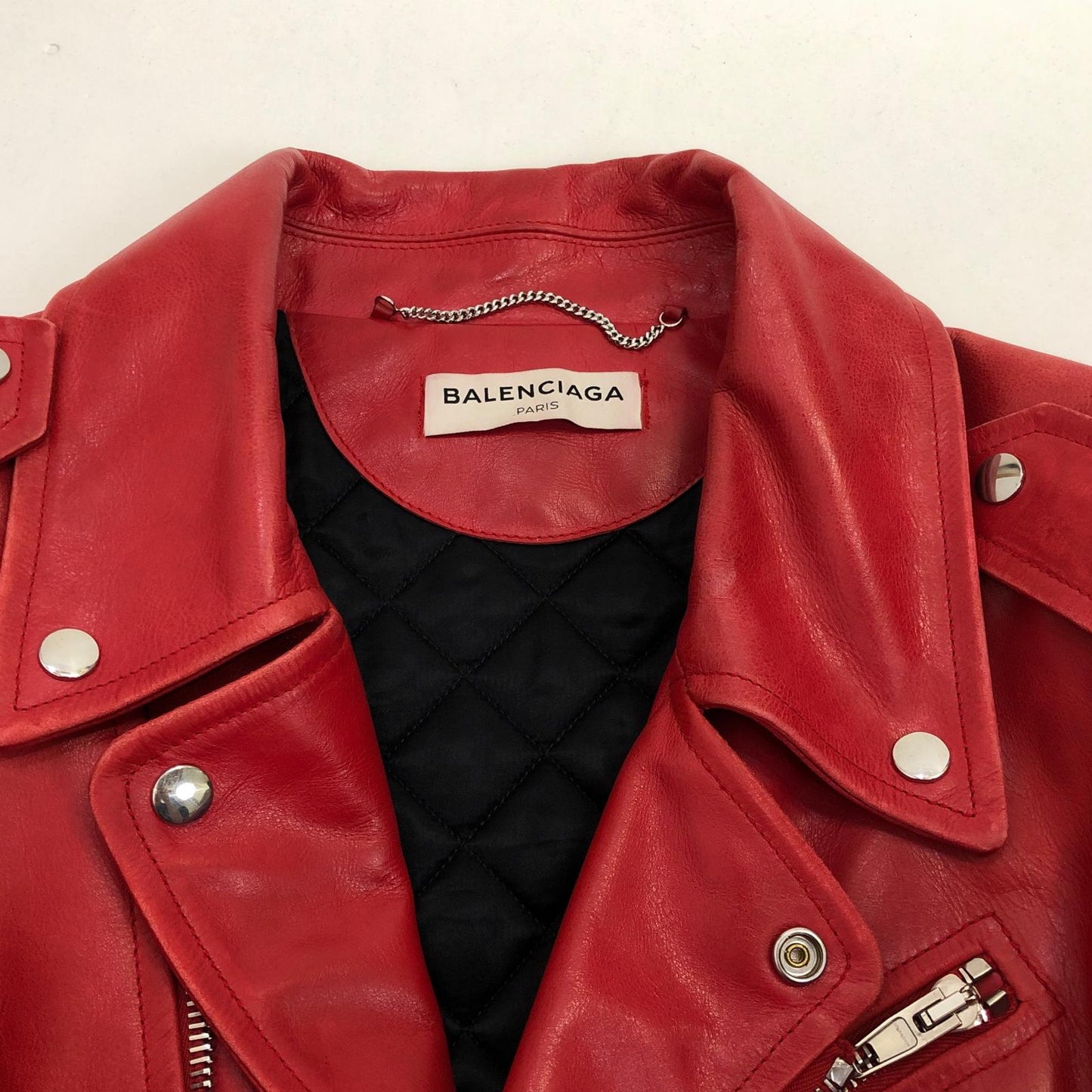 【中古】BALENCIAGA | バレンシアガ スウィングバイカーライダースジャケット レザー 457891 TSH09 2016A/W 国内正規品 レッド サイズ:34