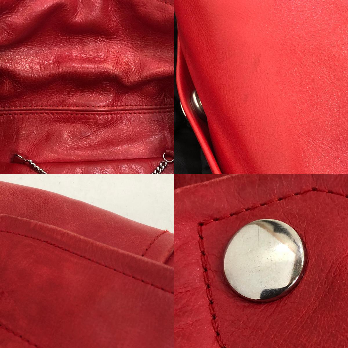 【中古】BALENCIAGA | バレンシアガ スウィングバイカーライダースジャケット レザー 457891 TSH09 2016A/W 国内正規品 レッド サイズ:34