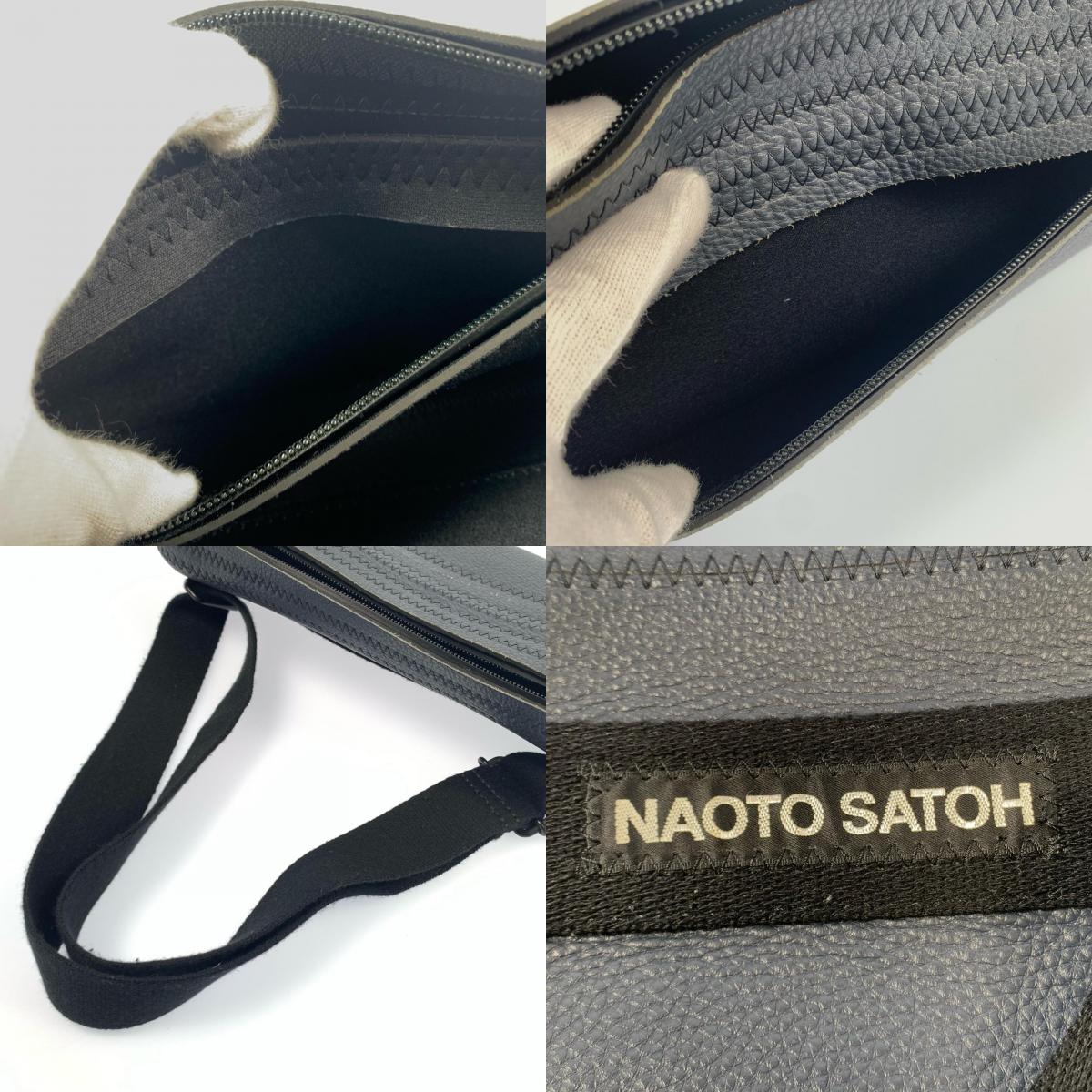 【中古】 スクエアボディバッグ ショルダーバッグ ネオプレンレザー ネイビー