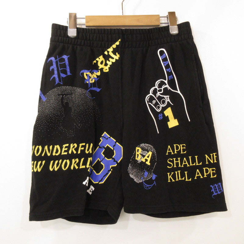 【中古】A BATHING APE | アベイシングエイプ MULTI PRINT SWEAT SHORTS ショートパンツ 001SPH301002X ブラック サイズ:S
