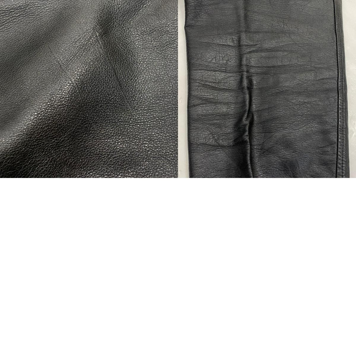 2-Pleat Leather Trousers, Black, W:76cm