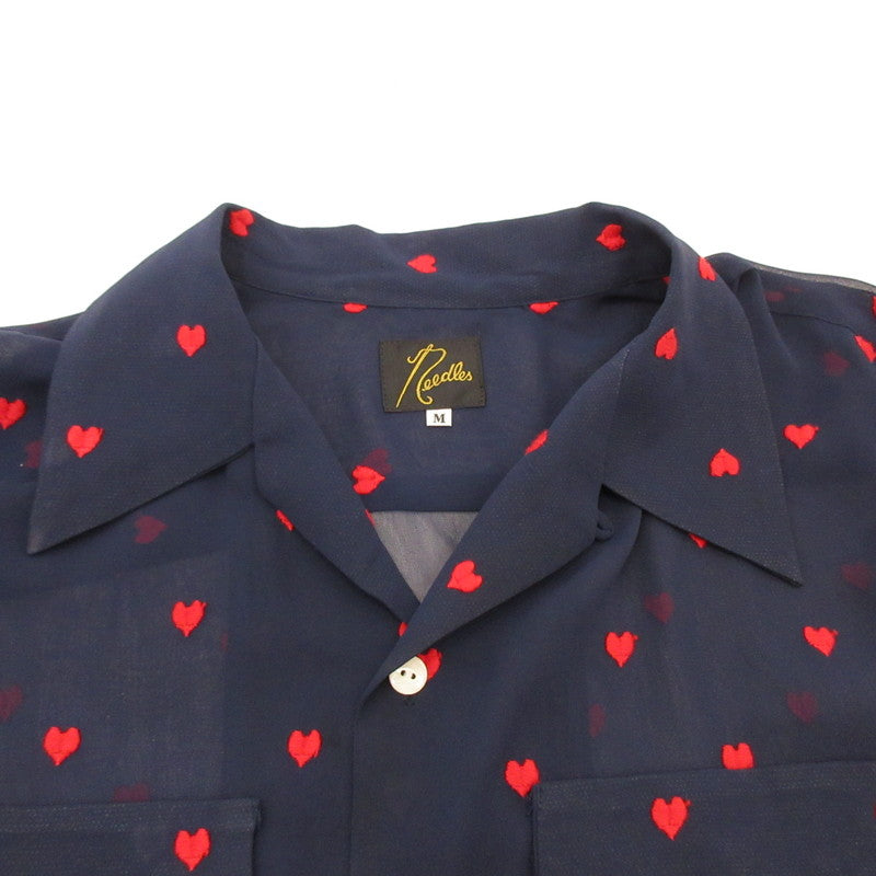 【中古】Needles | ニードルス Heart Print Shirt 長袖シャツ EJ186 カットオフ加工 ネイビー サイズ:M
