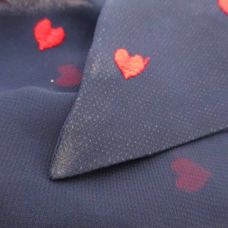 【中古】Needles | ニードルス Heart Print Shirt 長袖シャツ EJ186 カットオフ加工 ネイビー サイズ:M